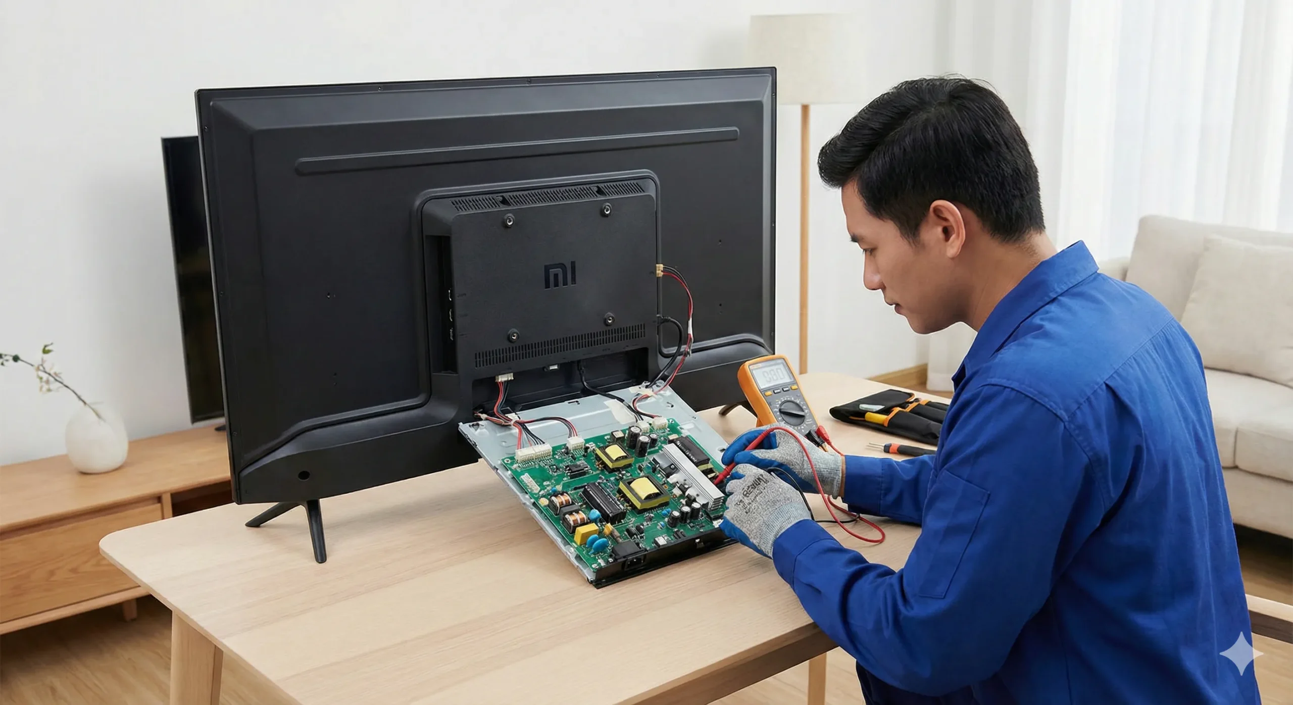 MI TV power supply and SMPS repair in Vizag for TV not turning on, standby blinking and power board faults