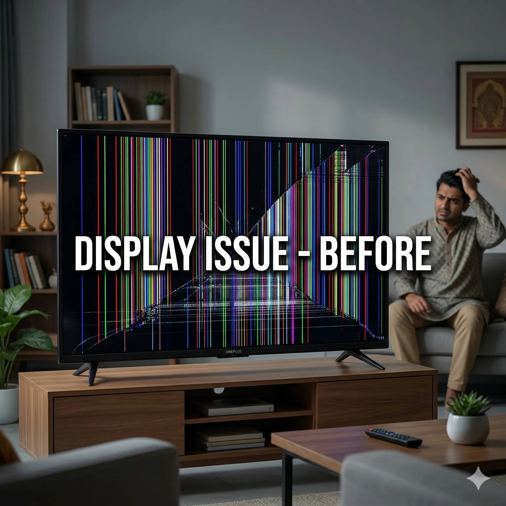 Broken OnePlus TV display before repair in Vizag