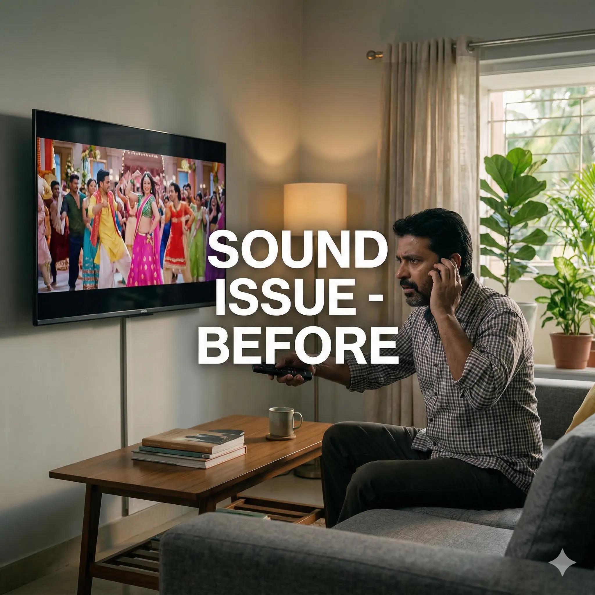 Technician repairing OnePlus TV at customer home in Vizag