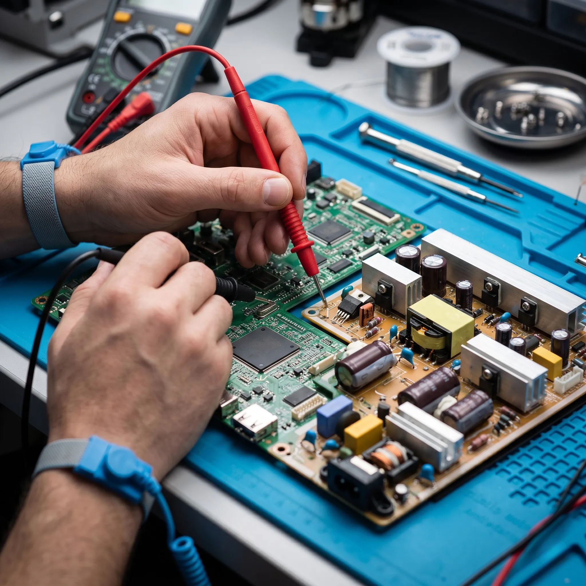 TV power board and motherboard repair close up in Vizag