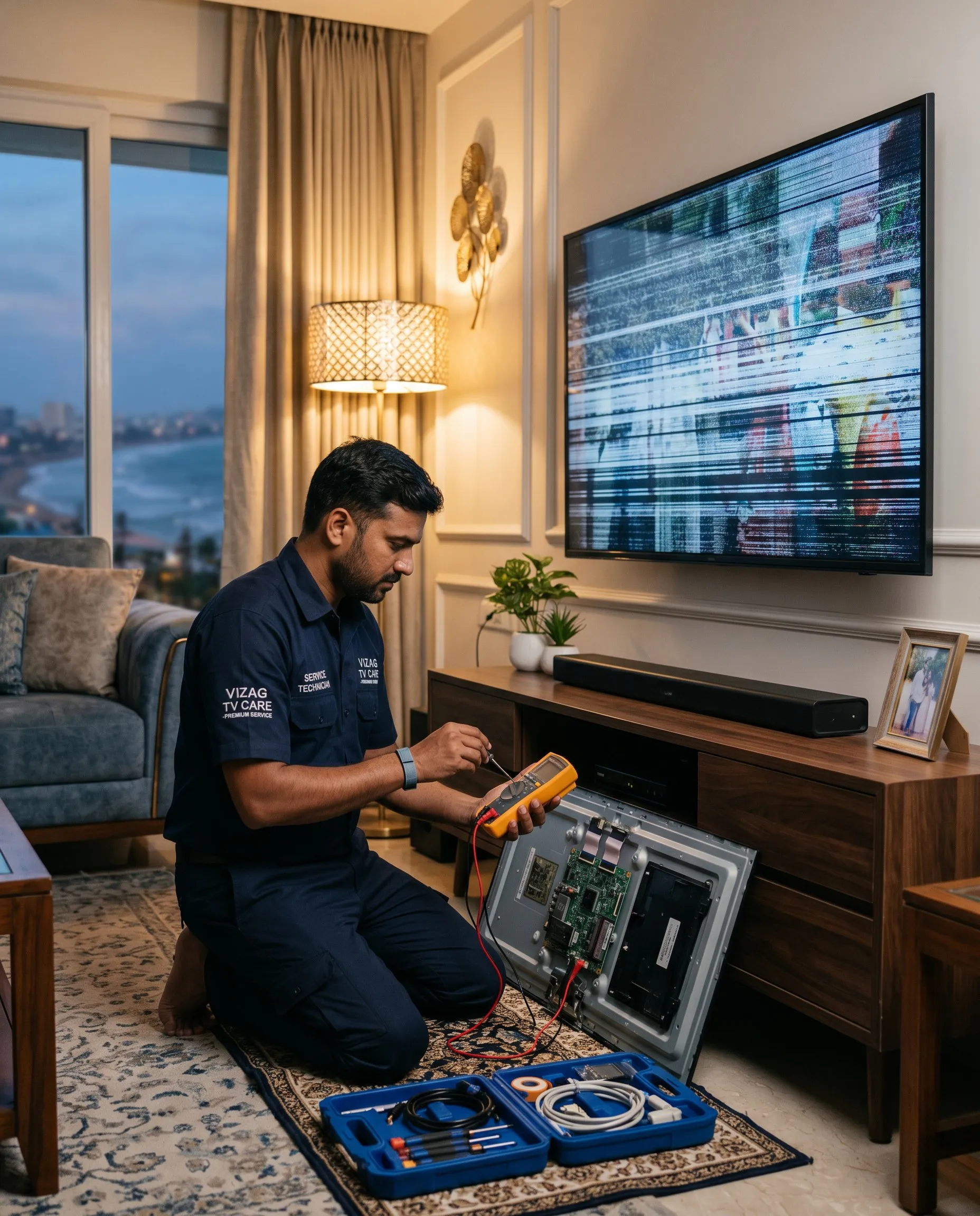 TV screen flickering repair service in Vizag at customer home