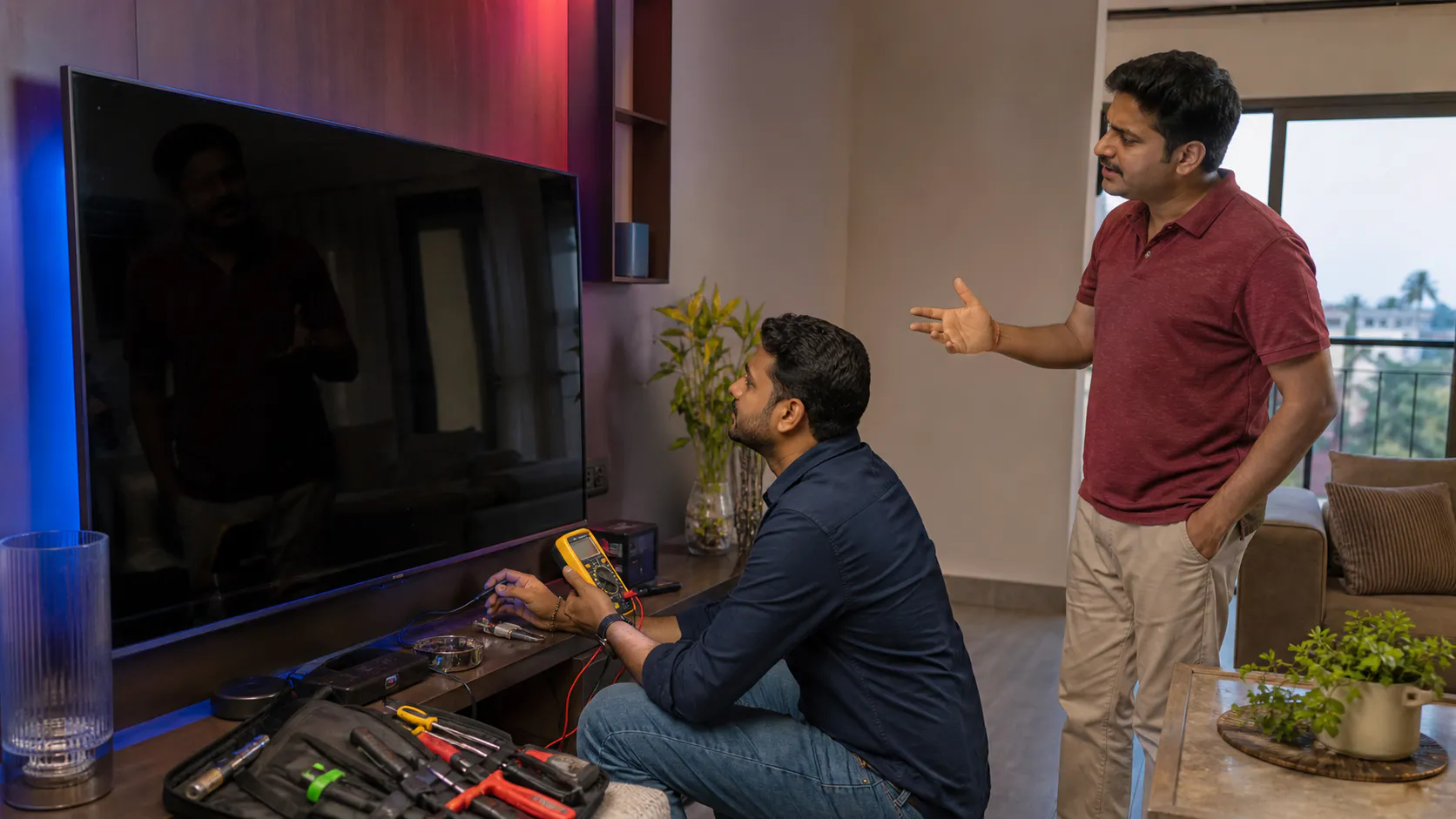 TV Repair in MVP Colony Vizag technician checking Smart TV problem