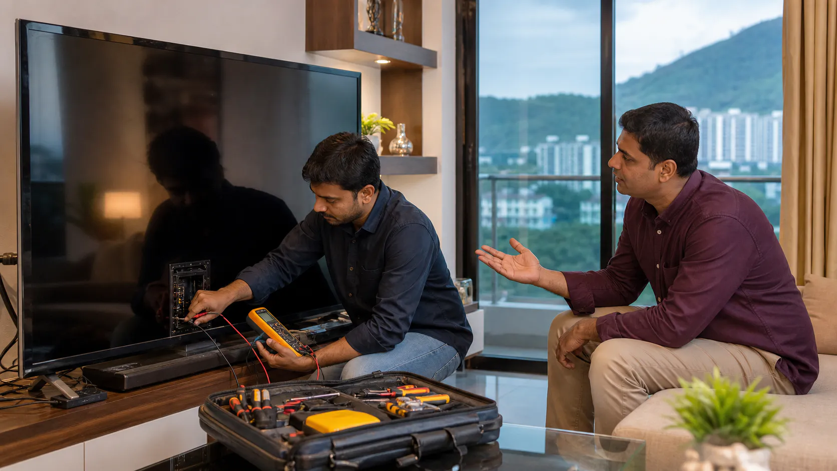 TV Repair in Madhurawada Vizag technician repairing Smart TV at home